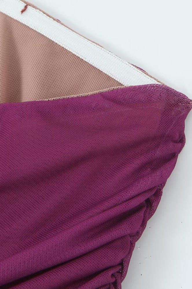 Strapless Gradient Color Ruched Short Dress with Shawl