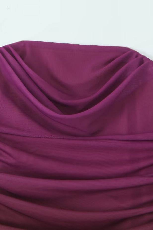 Strapless Gradient Color Ruched Short Dress with Shawl