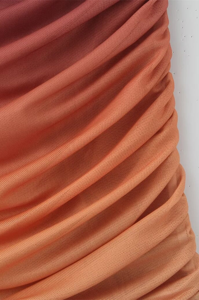 
                      
                        Strapless Gradient Color Ruched Short Dress with Shawl
                      
                    