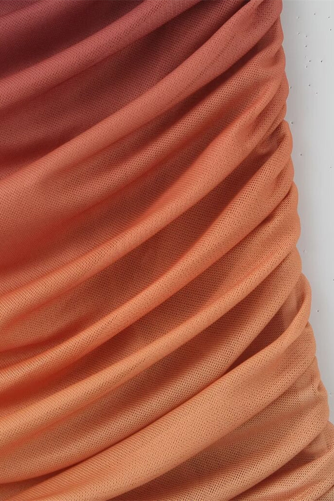 Strapless Gradient Color Ruched Short Dress with Shawl