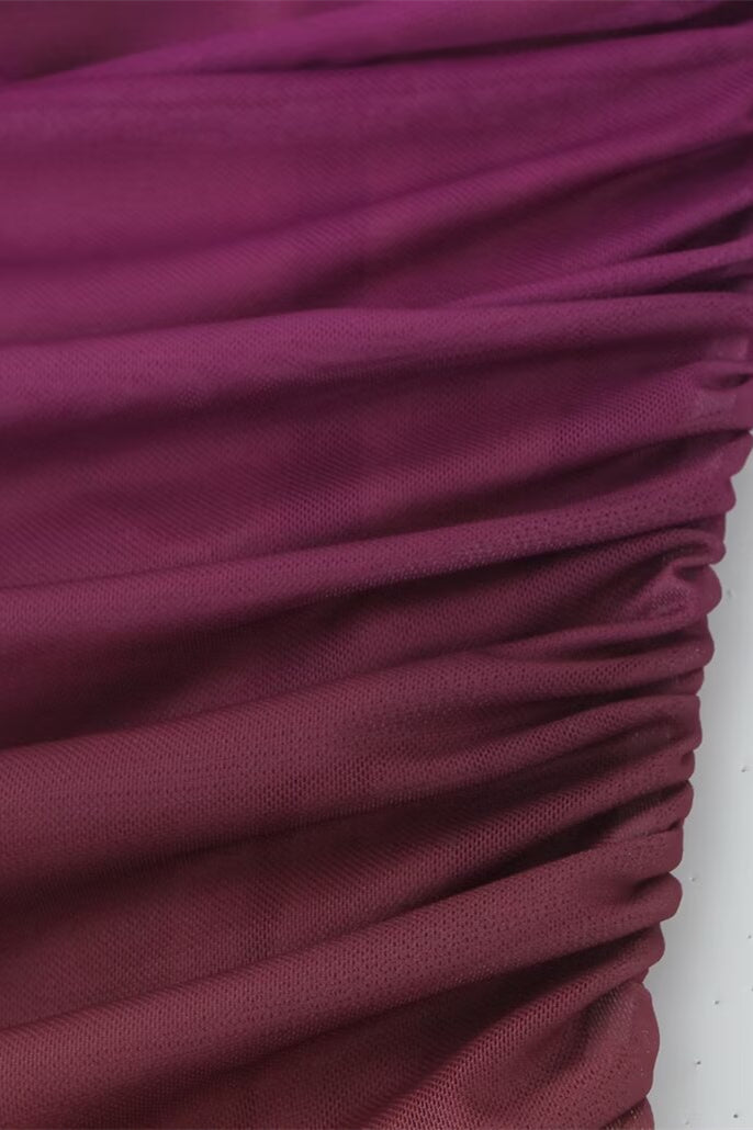 Strapless Gradient Color Ruched Short Dress with Shawl