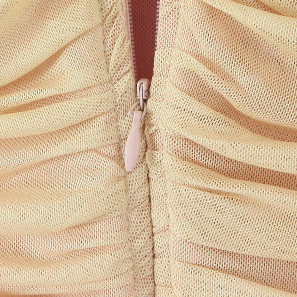 
                      
                        Strapless Gradient Ruched Short Dress with Scarf
                      
                    
