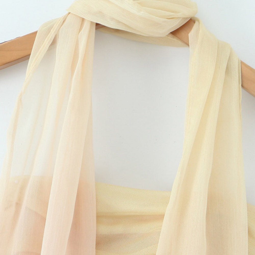 
                      
                        Strapless Gradient Ruched Short Dress with Scarf
                      
                    