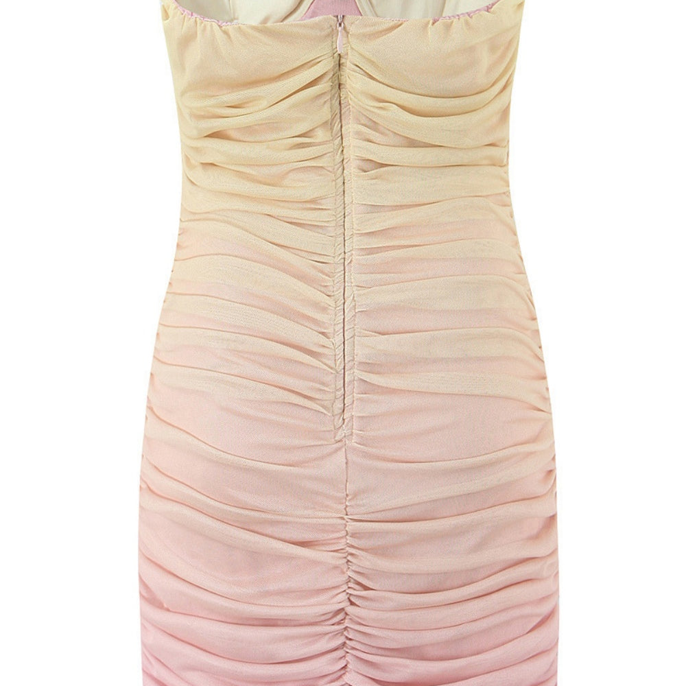 
                      
                        Strapless Gradient Ruched Short Dress with Scarf
                      
                    