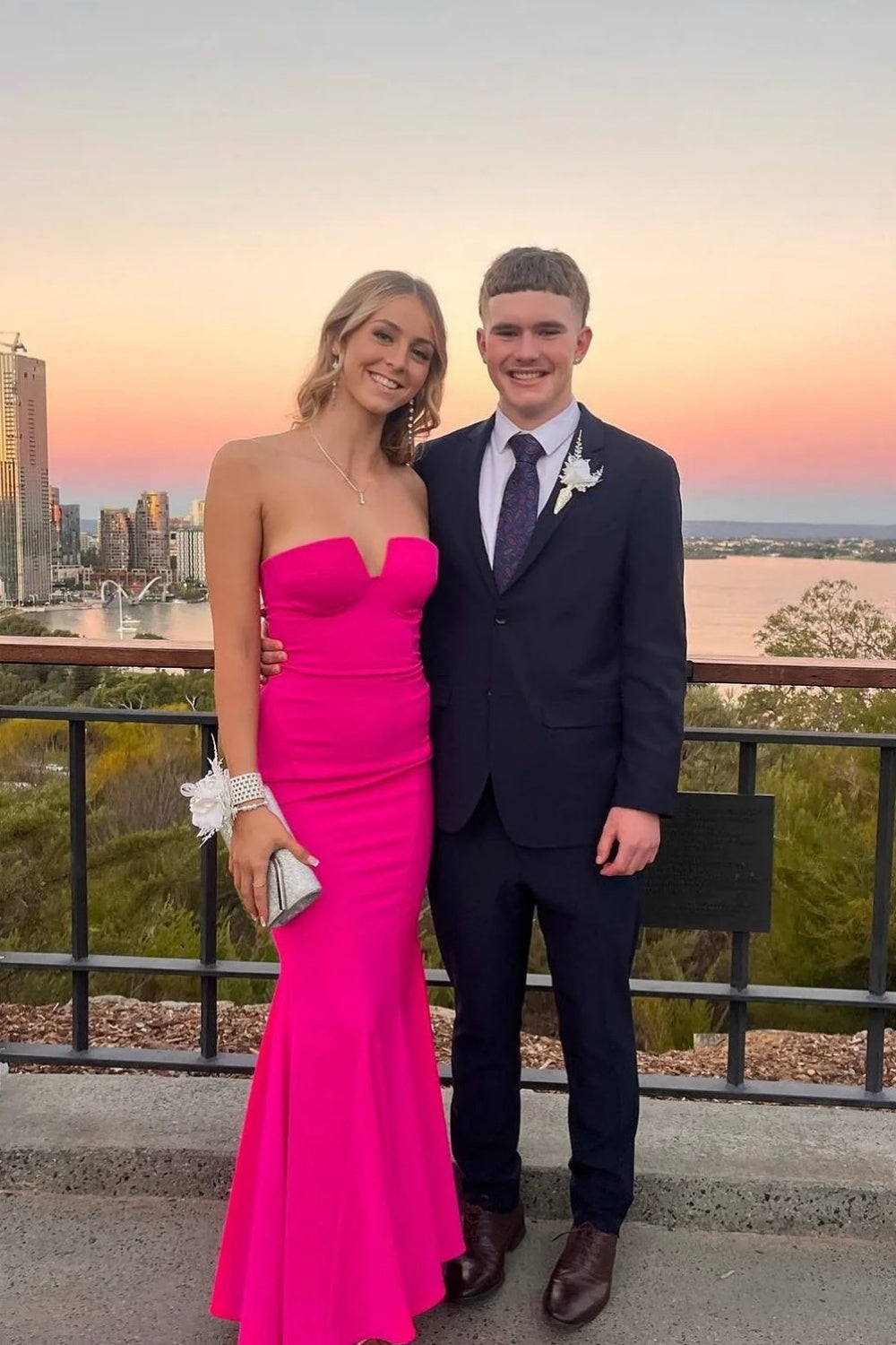Strapless Hot Pink Mermaid Long Dress