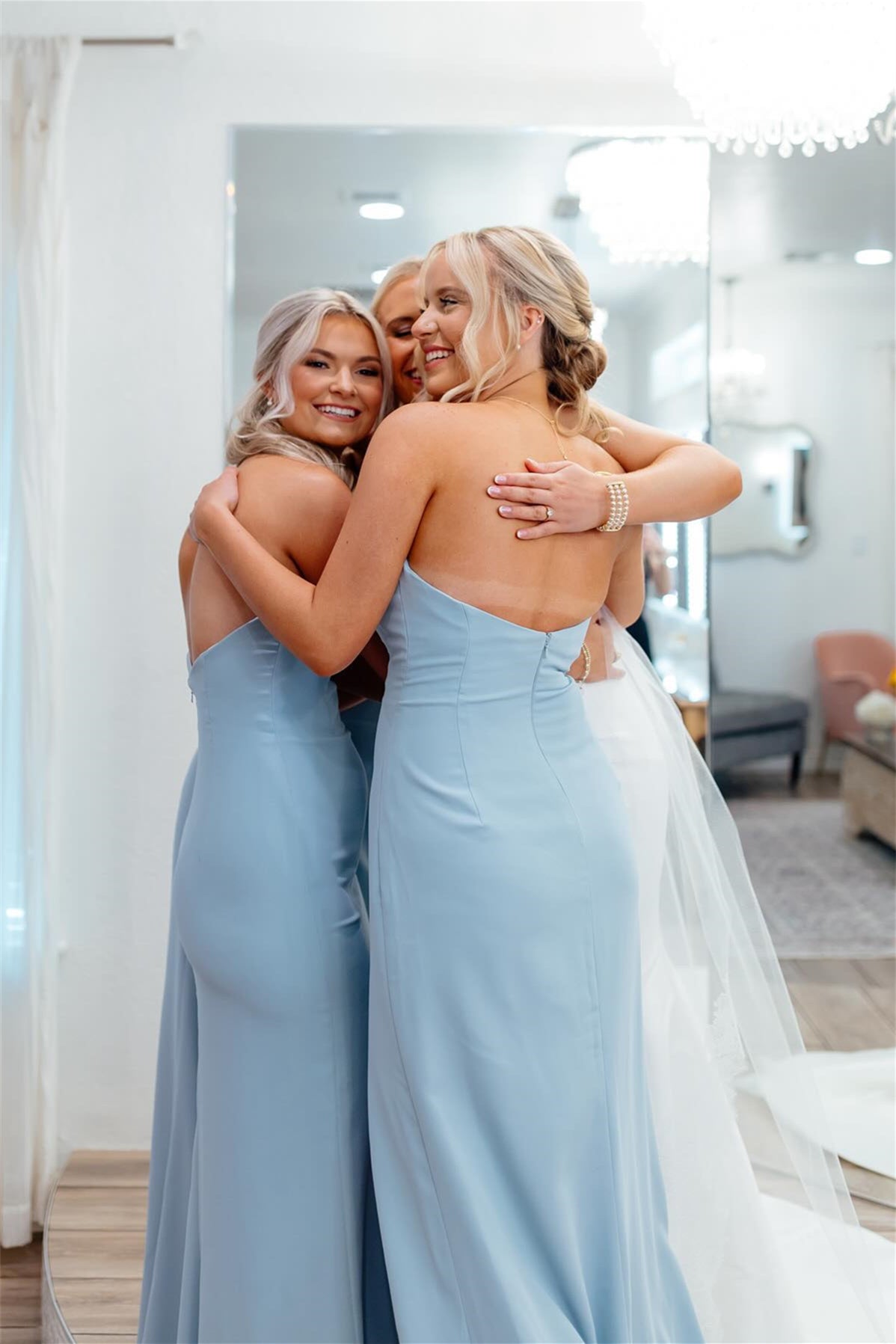 Strapless Ice Blue Mermaid Bridesmaid Dress with Slit – PollyBoutique
