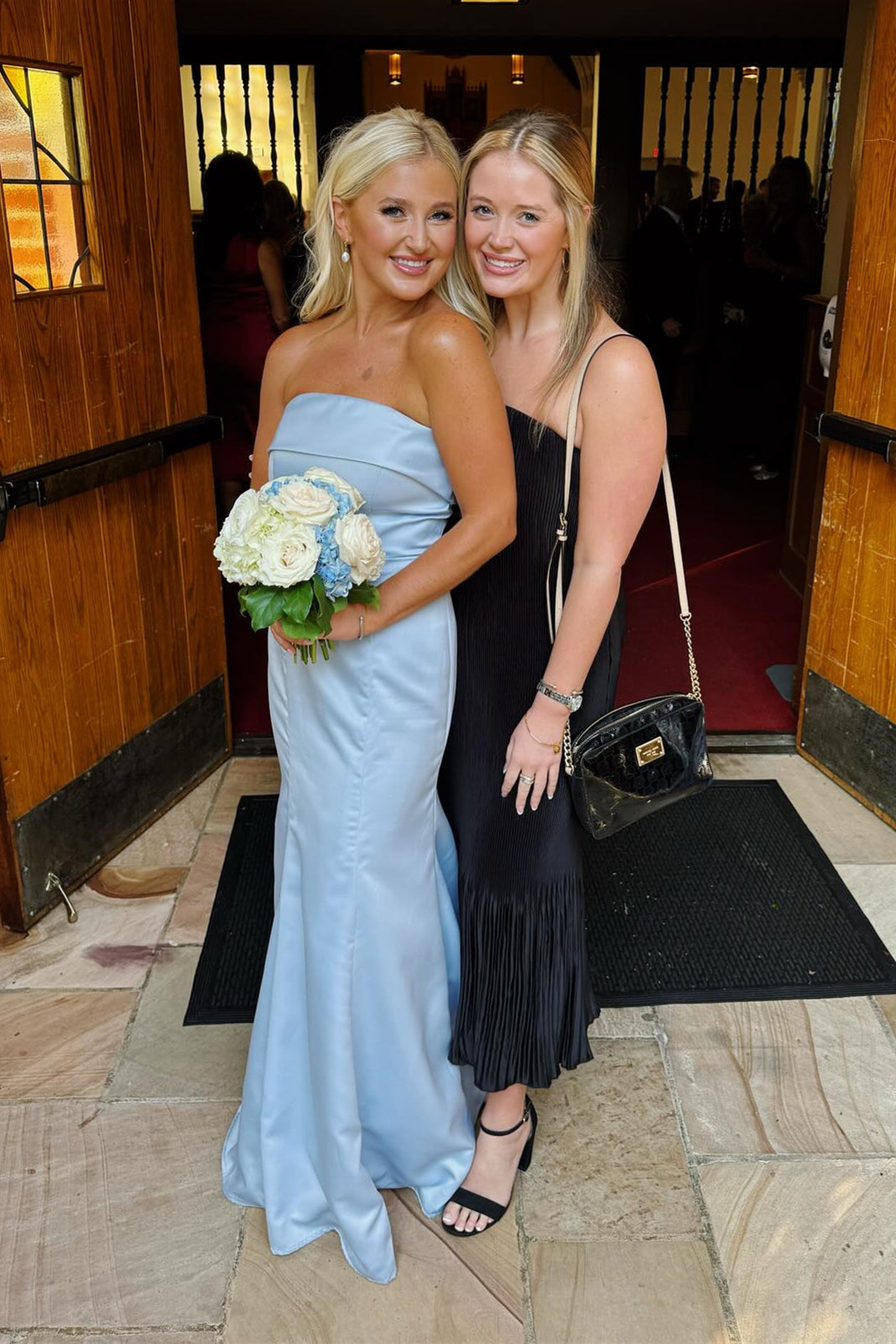 Strapless Ice Blue Mermaid Bridesmaid Dress with Slit main image 1