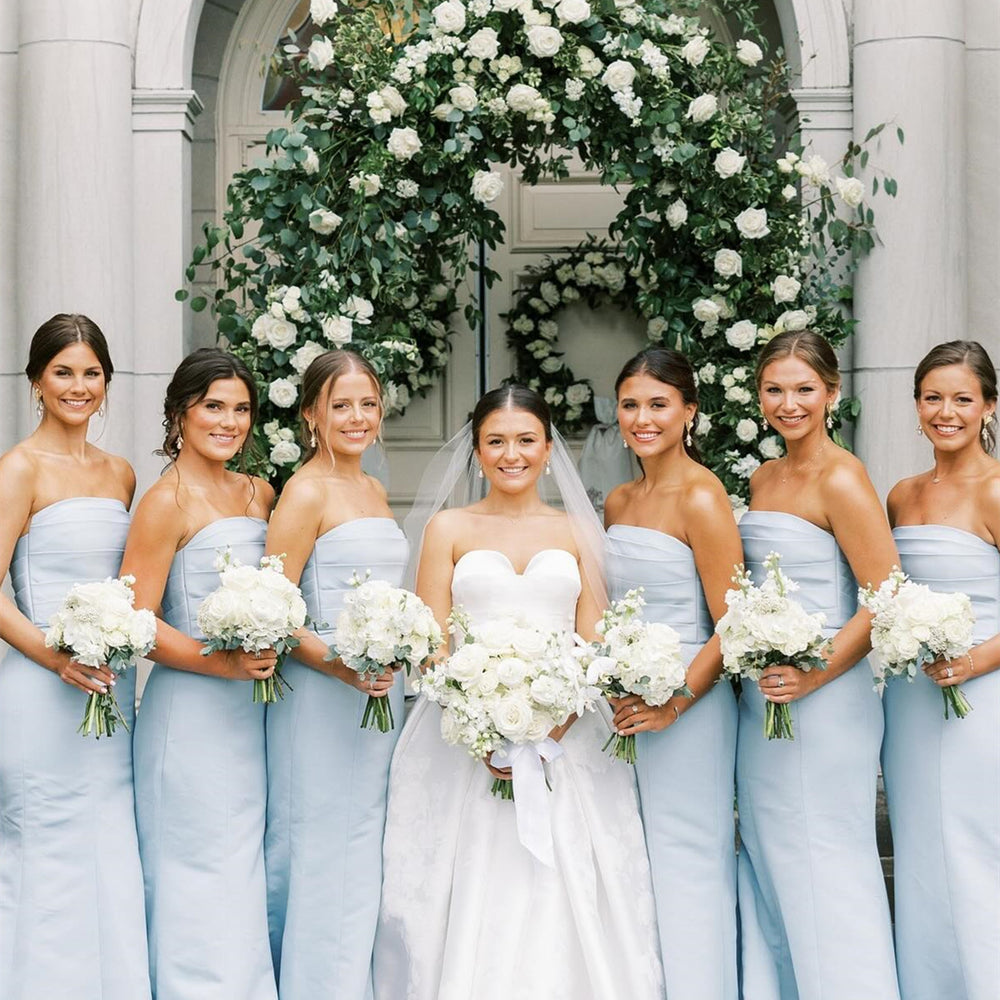 Strapless Ice Blue Pleated Mermaid Bridesmaid Dress – PollyBoutique