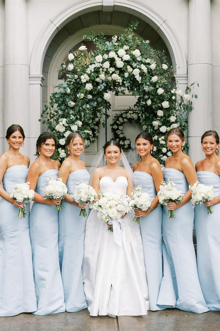 Strapless Ice Blue Pleated Mermaid Bridesmaid Dress – PollyBoutique