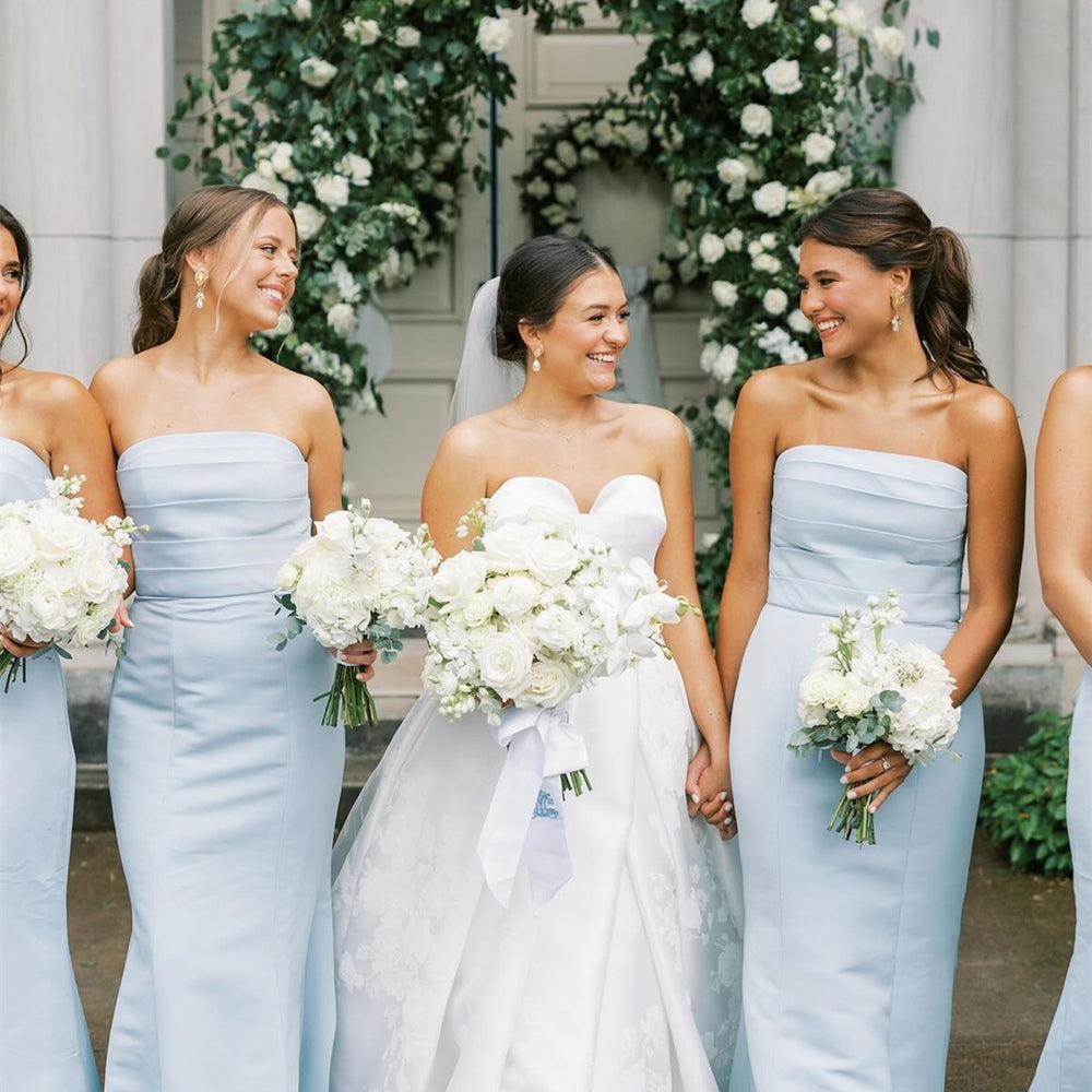 Strapless Ice Blue Pleated Mermaid Bridesmaid Dress – PollyBoutique