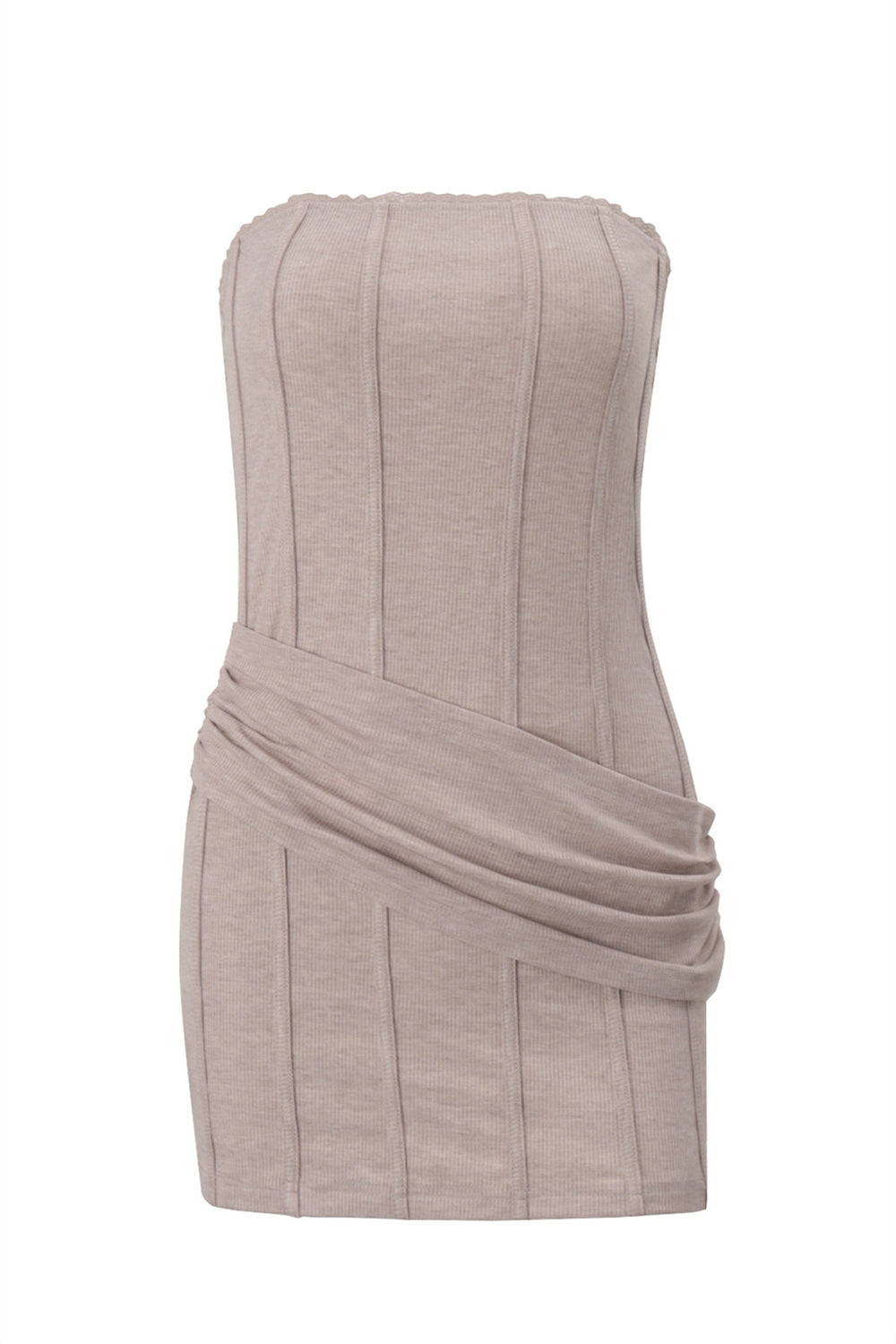 Strapless Khaki Lace Hem Bodycon Short Dress