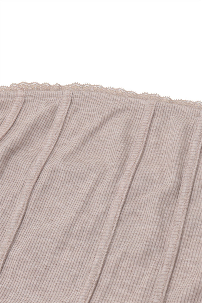 
                      
                        Strapless Khaki Lace Hem Bodycon Short Dress
                      
                    