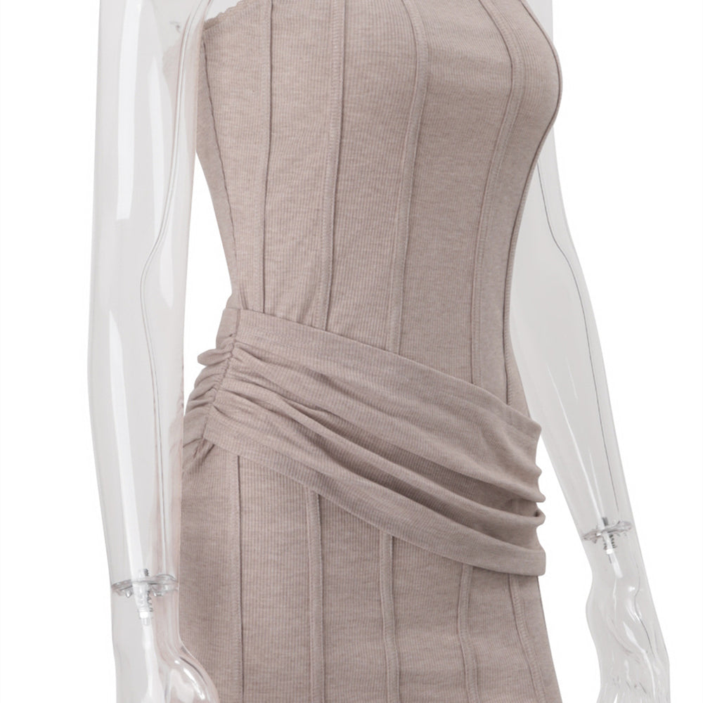 
                      
                        Strapless Khaki Lace Hem Bodycon Short Dress
                      
                    