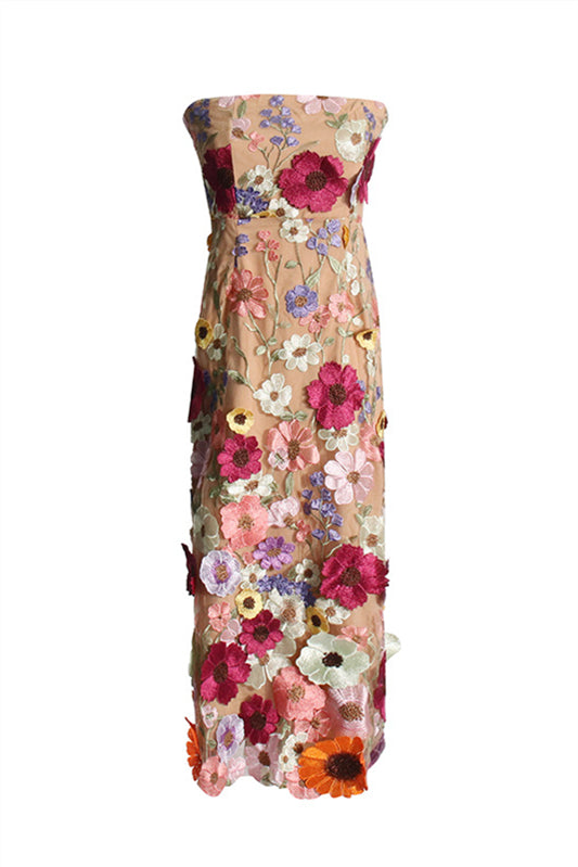 
                      
                        Strapless Lavender 3D Floral Sheath Maxi Dress
                      
                    