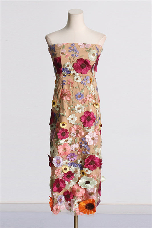 
                      
                        Strapless Lavender 3D Floral Sheath Maxi Dress
                      
                    