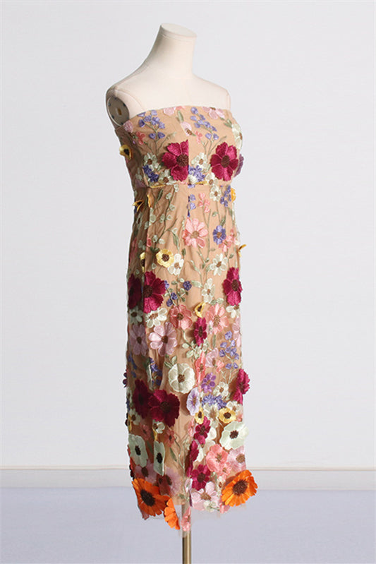 
                      
                        Strapless Lavender 3D Floral Sheath Maxi Dress
                      
                    