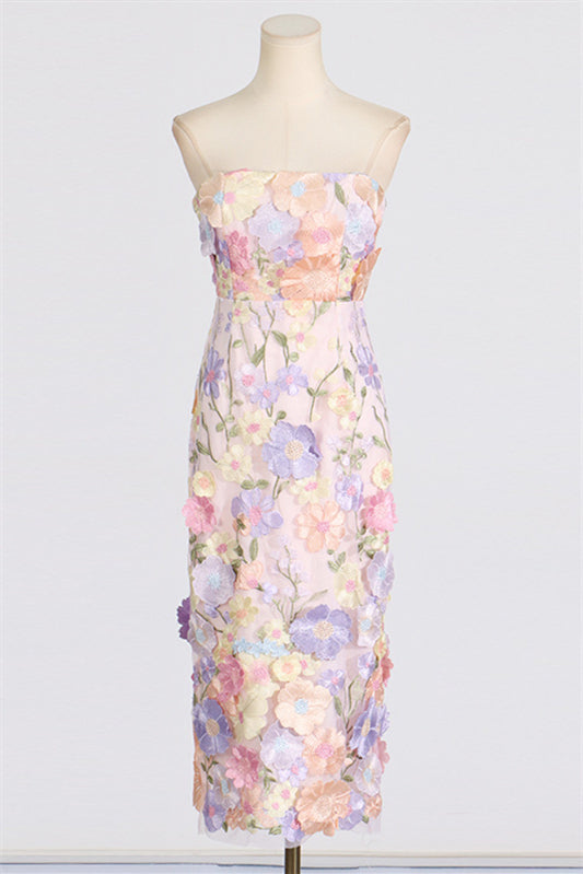 
                      
                        Strapless Lavender 3D Floral Sheath Maxi Dress
                      
                    