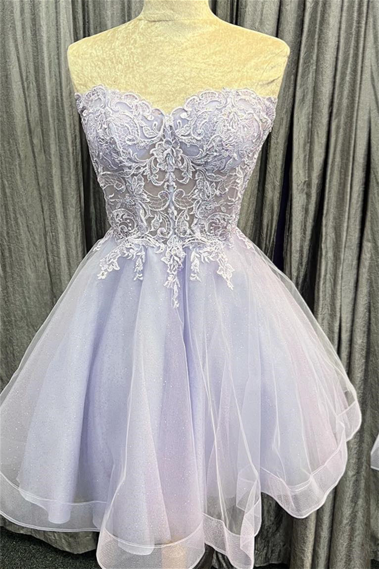 Strapless Lavender Appliques A-line Short Dress