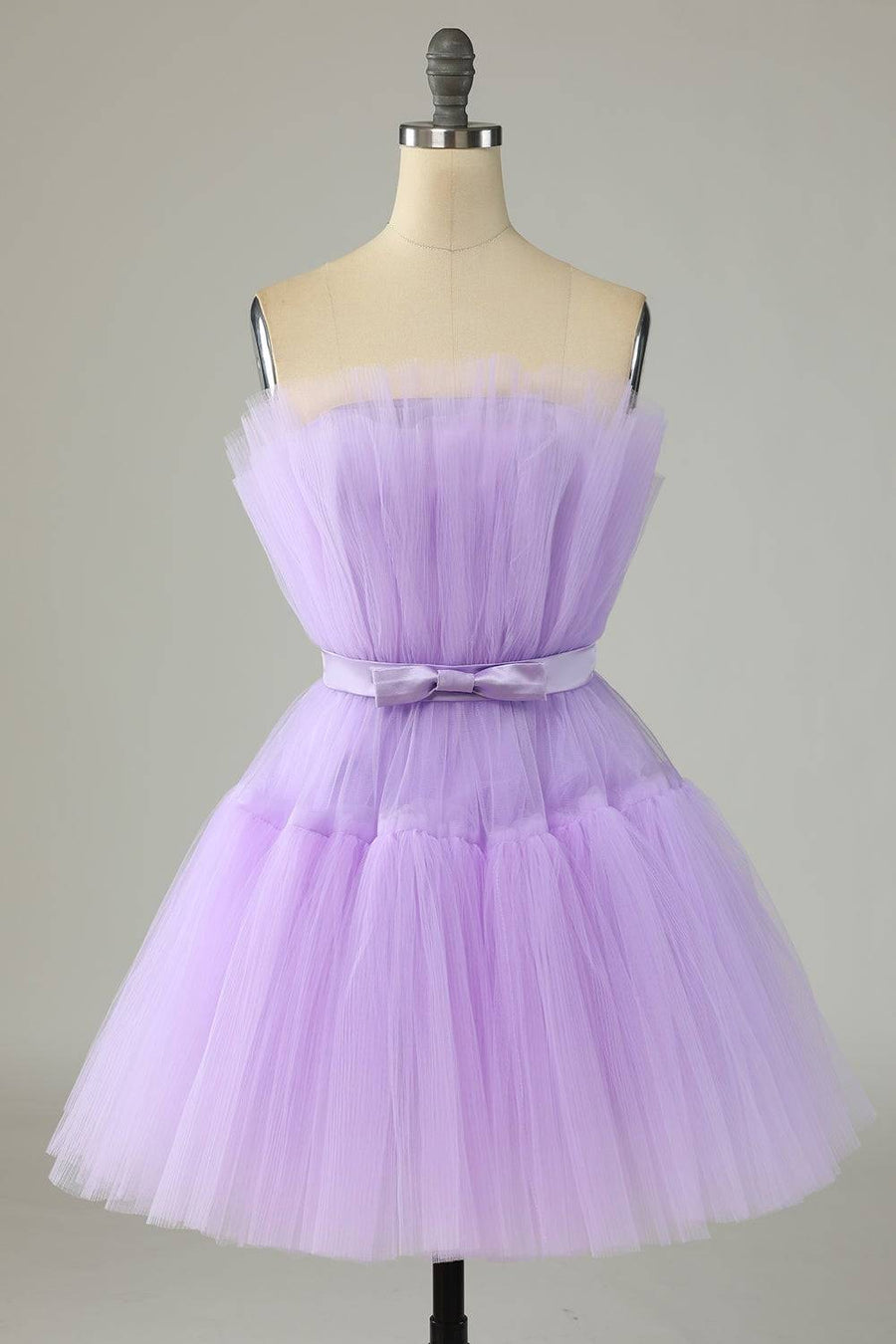 Strapless Lavender Bow A-line Short Dress