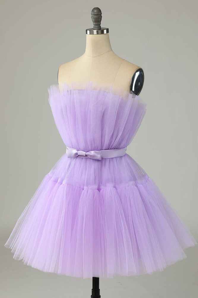 
                      
                        Strapless Lavender Bow A-line Short Dress
                      
                    