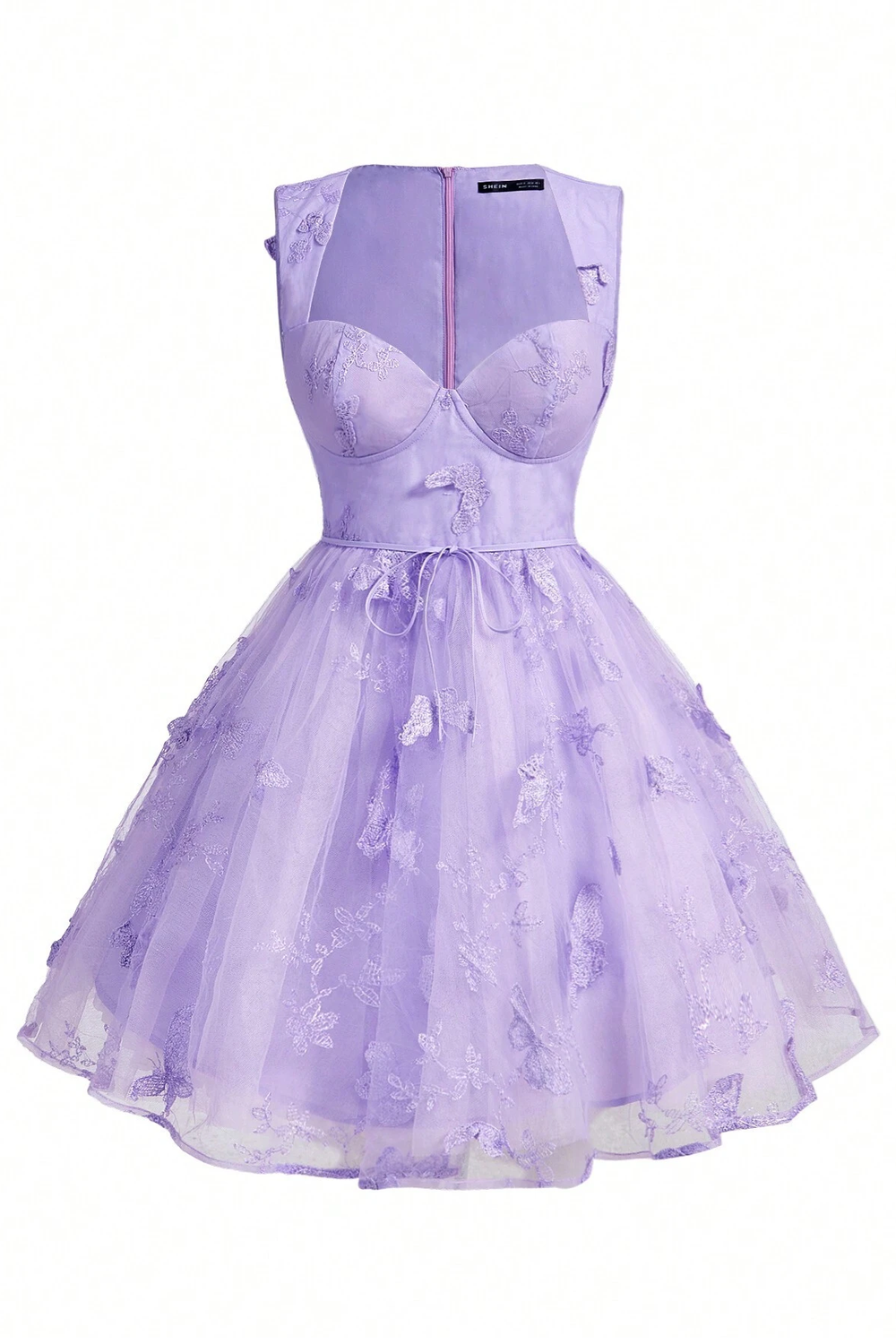 Strapless Lavender Floral Appliques Short Dress