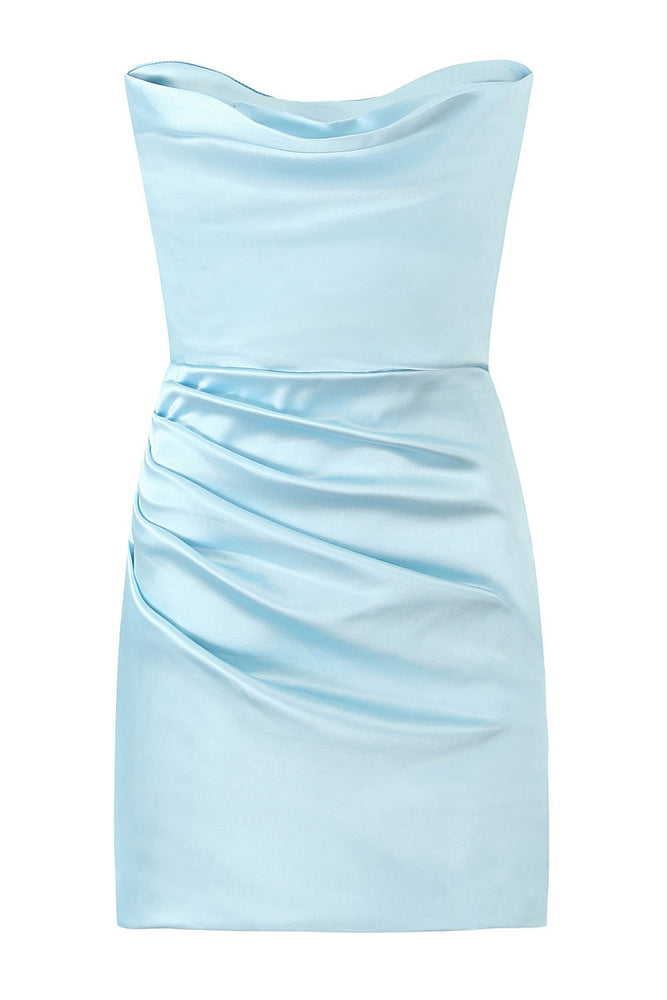 Strapless Light Blue Ruched Tight Short Dress – PollyBoutique