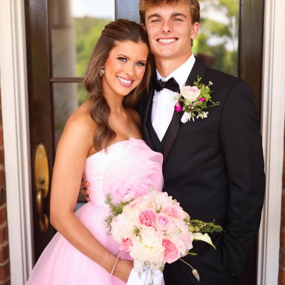 
                      
                        Strapless Light Pink A-line Long Dress with Flower
                      
                    