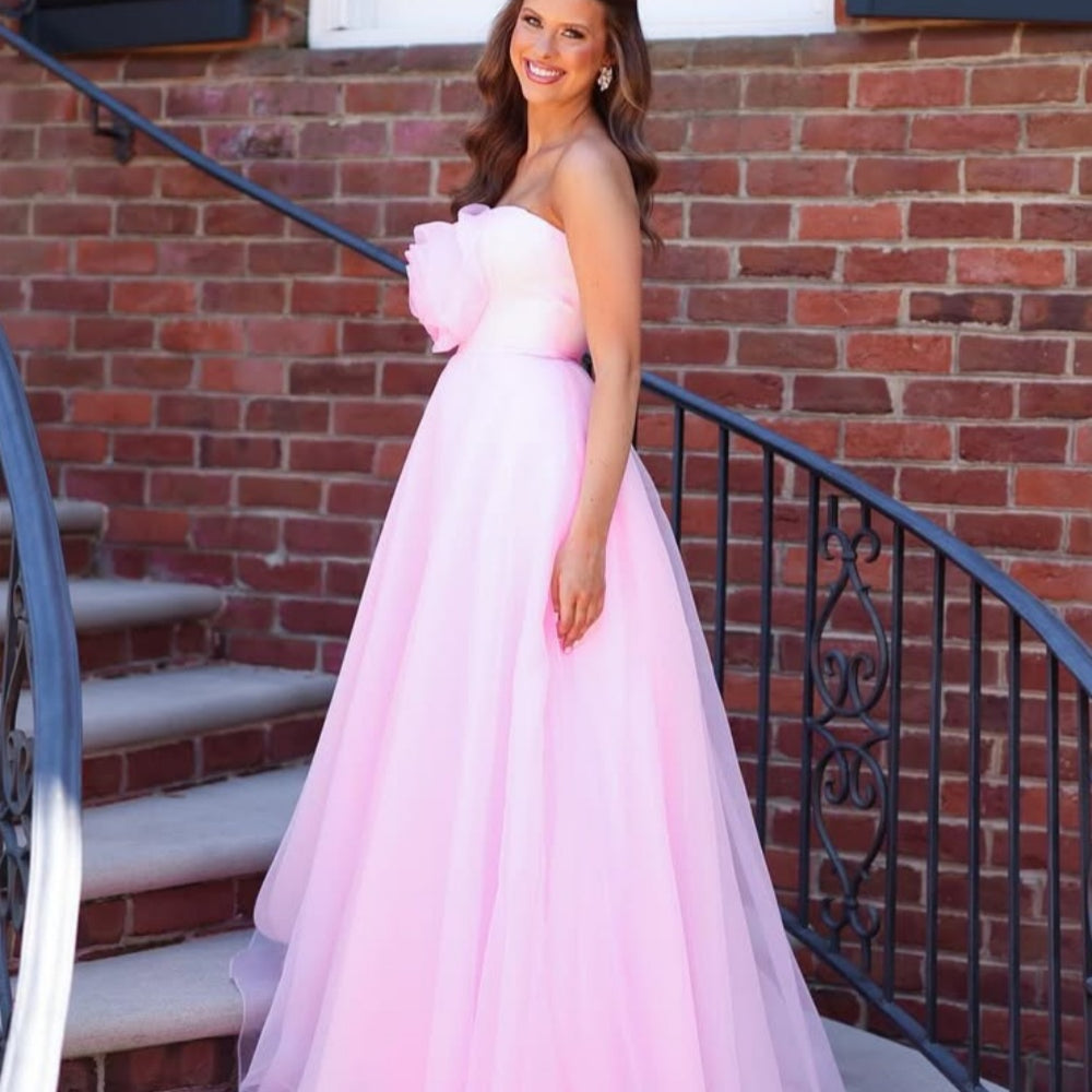 
                      
                        Strapless Light Pink A-line Long Dress with Flower
                      
                    