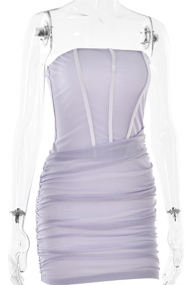 
                      
                        Strapless Light Purple Ruched Bodycon Short Dress
                      
                    