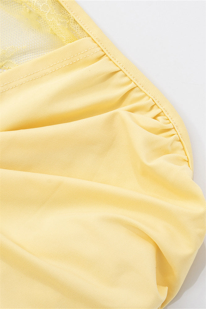 
                      
                        Strapless Light Yellow Twist Lace Stitching Maxi Dress
                      
                    