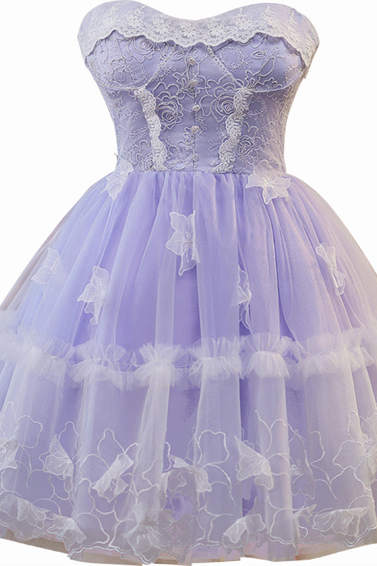 
                      
                        Strapless Lilac 3D Floral A-line Short Dress
                      
                    