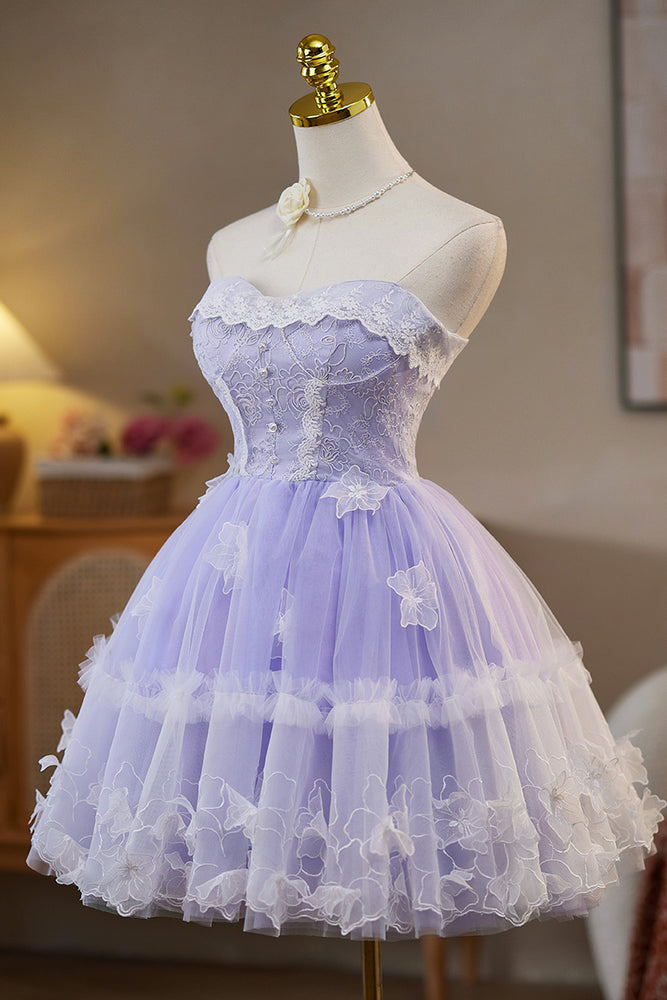 
                      
                        Strapless Lilac 3D Floral A-line Short Dress
                      
                    