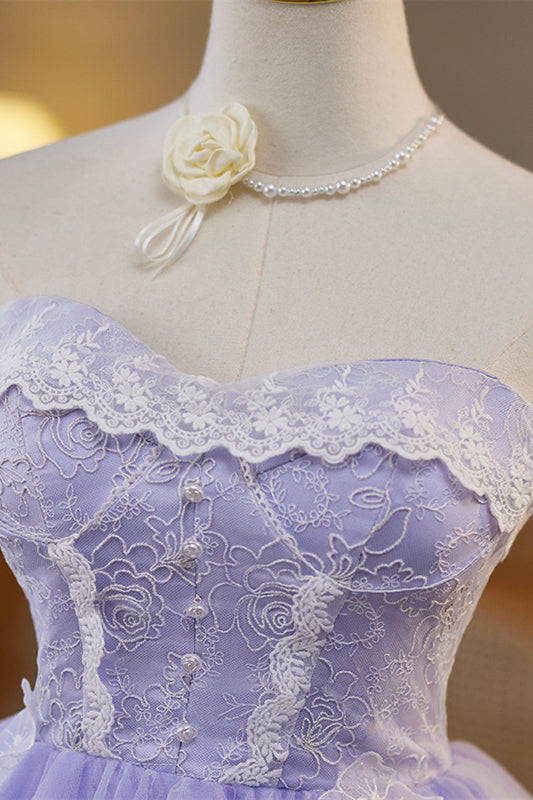 
                      
                        Strapless Lilac 3D Floral A-line Short Dress
                      
                    