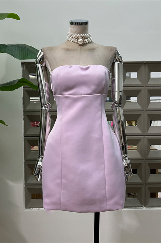 Strapless Lilac High Waist A-line Short Dress