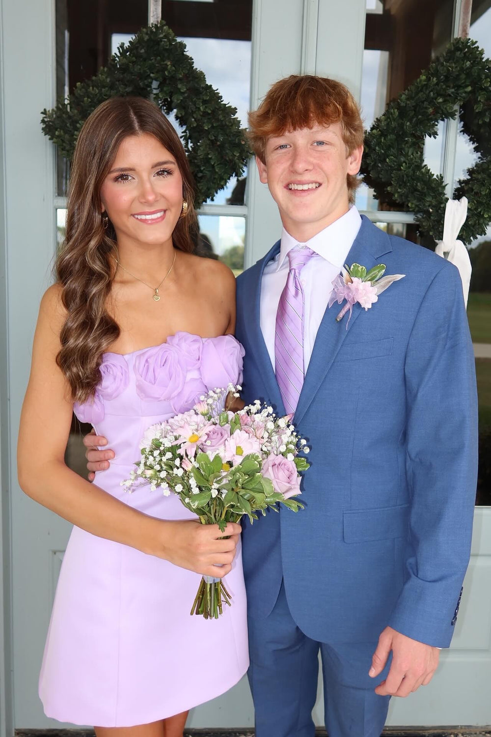 Strapless Lilac Ruched A-line Short Dress with Rosette