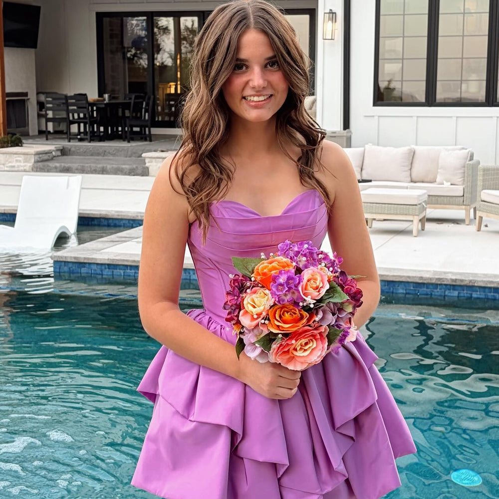 
                      
                        Strapless Blue Ruffle Tiered Short Dress
                      
                    