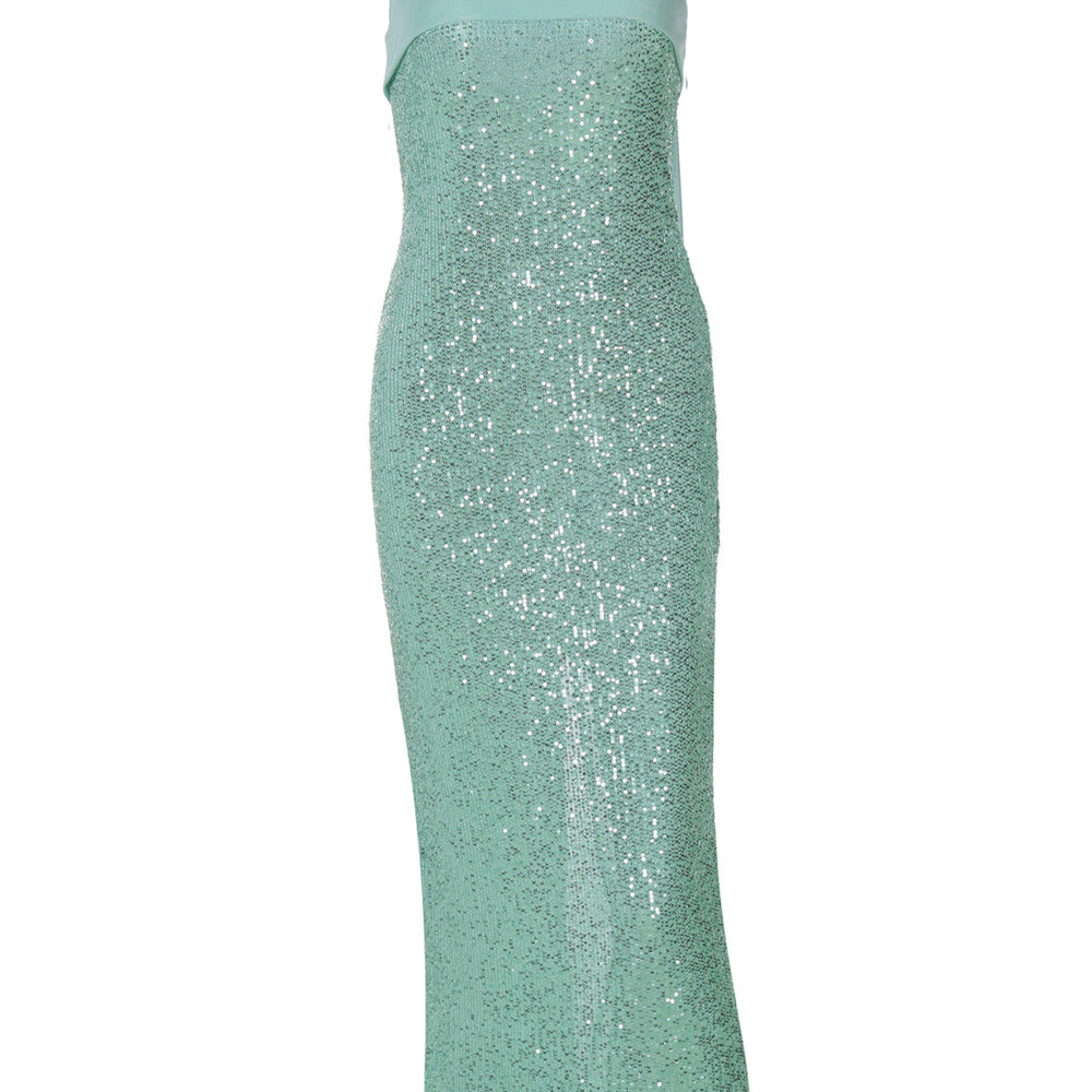 
                      
                        Strapless Mint Green Sequin Sheath Long Dress with Streamer
                      
                    