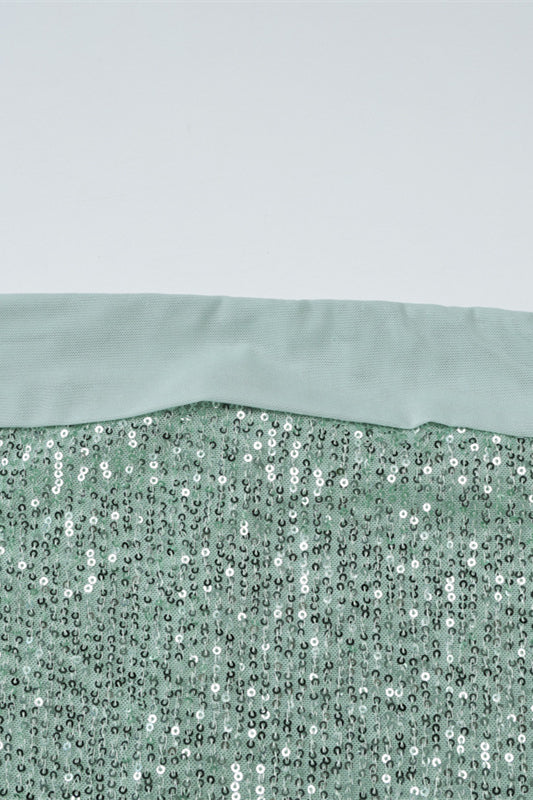 
                      
                        Strapless Mint Green Sequin Sheath Long Dress with Streamer
                      
                    