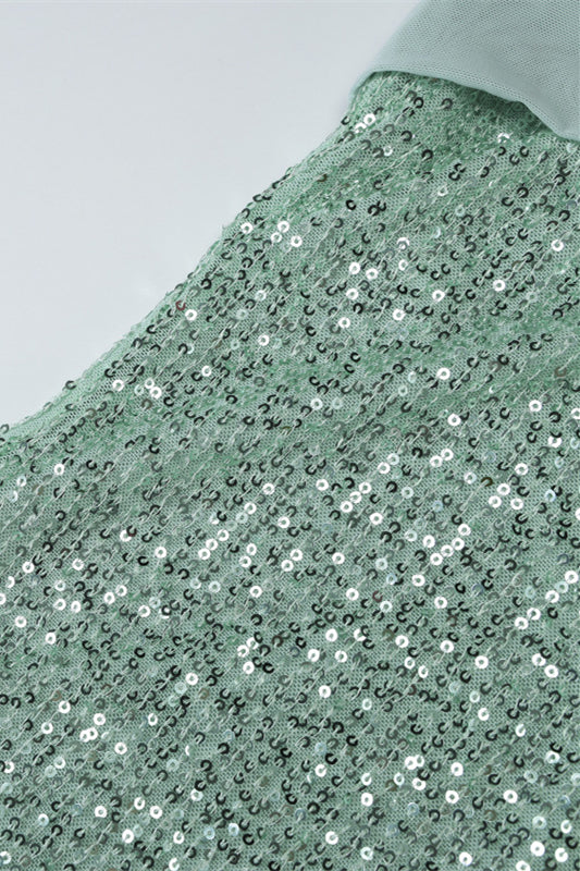 
                      
                        Strapless Mint Green Sequin Sheath Long Dress with Streamer
                      
                    