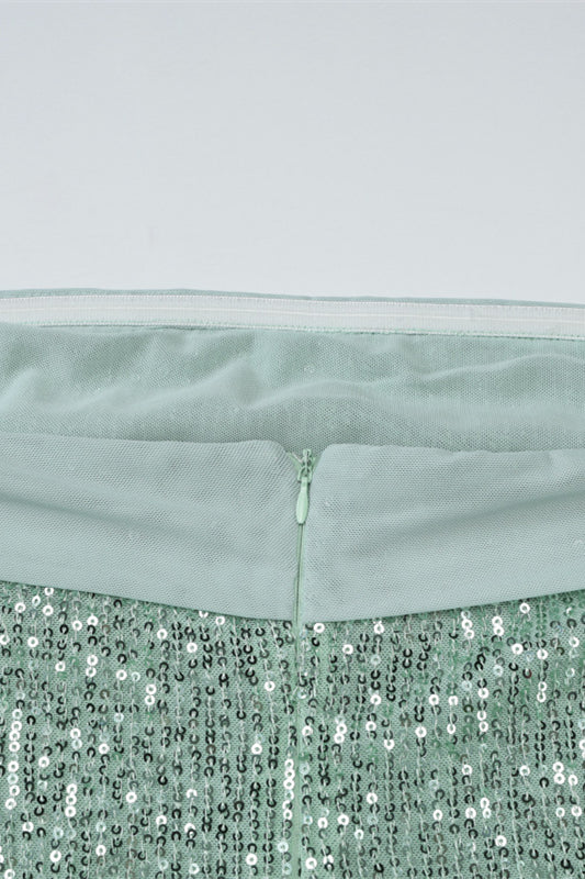 
                      
                        Strapless Mint Green Sequin Sheath Long Dress with Streamer
                      
                    