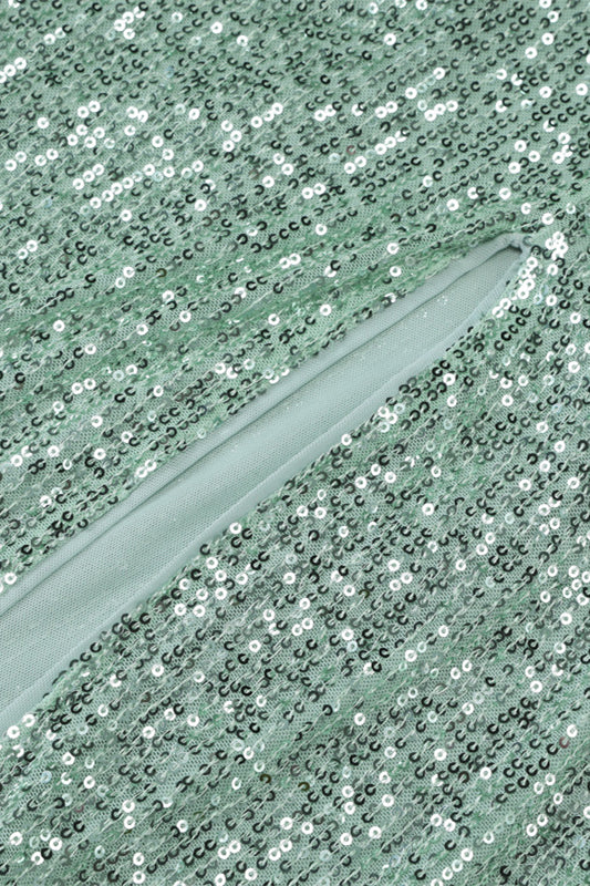 
                      
                        Strapless Mint Green Sequin Sheath Long Dress with Streamer
                      
                    