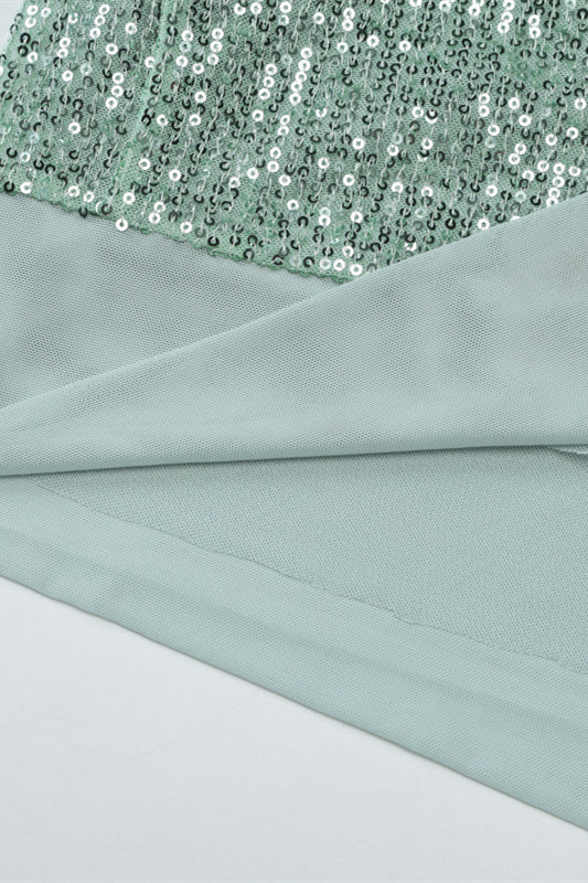 
                      
                        Strapless Mint Green Sequin Sheath Long Dress with Streamer
                      
                    