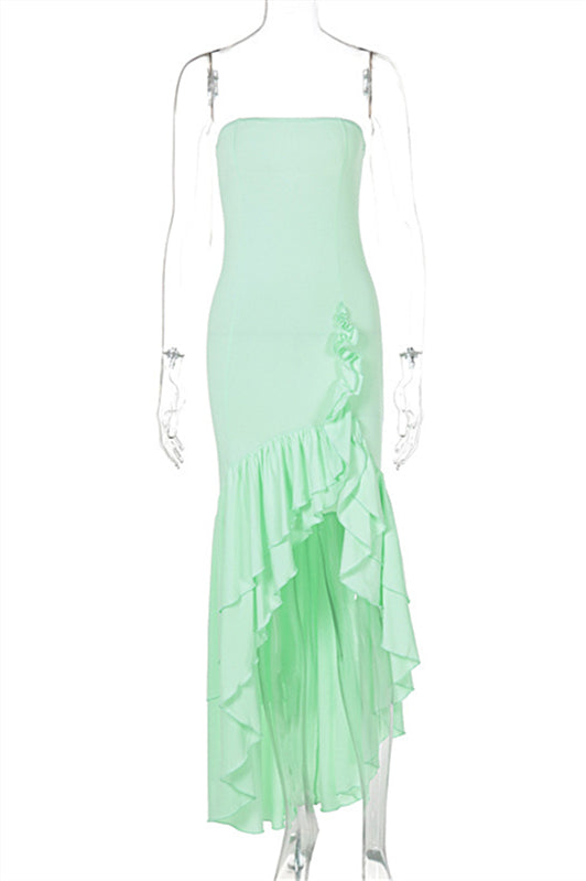 
                      
                        Strapless Navy Blue Irregular Hem Long Dress with Slit
                      
                    