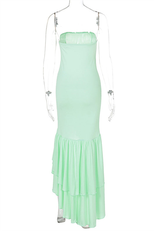 
                      
                        Strapless Navy Blue Irregular Hem Long Dress with Slit
                      
                    