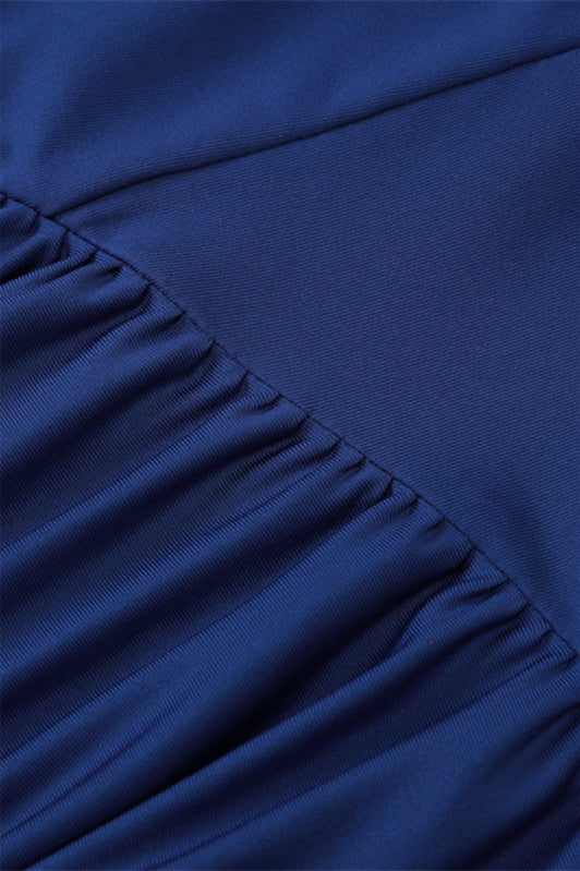 
                      
                        Strapless Navy Blue Irregular Hem Long Dress with Slit
                      
                    