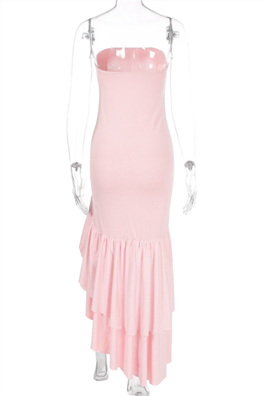 
                      
                        Strapless Navy Blue Irregular Hem Long Dress with Slit
                      
                    