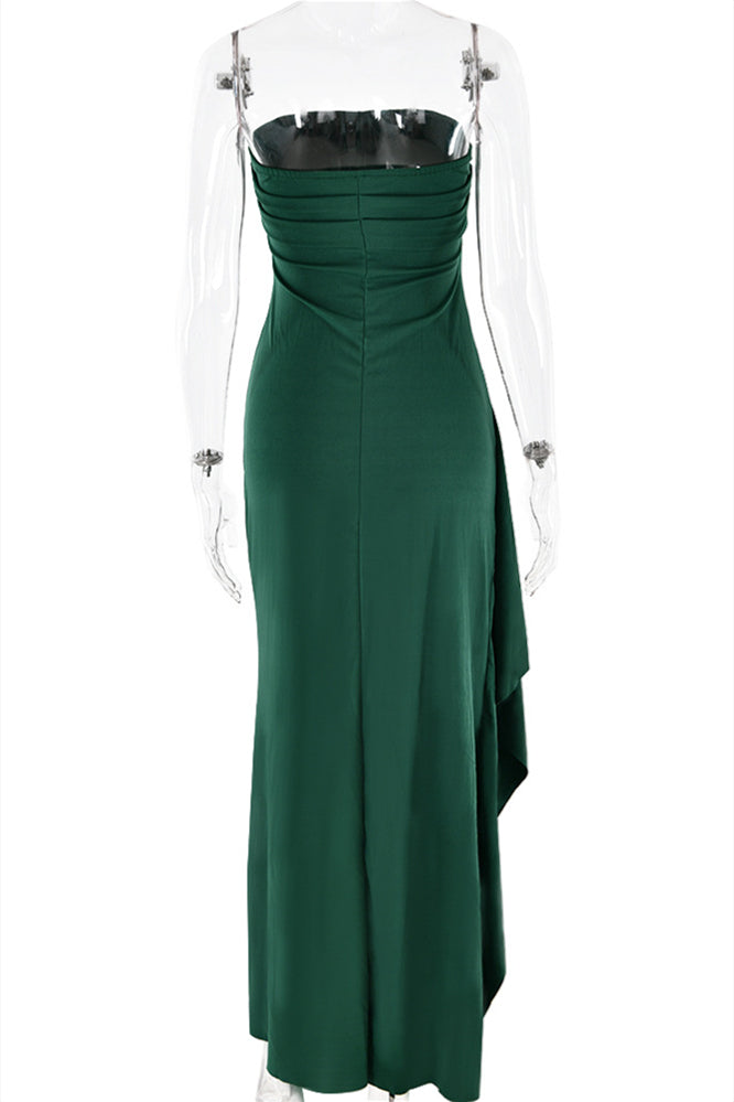 
                      
                        Strapless Navy Blue Ruched Long Dress with Slit
                      
                    