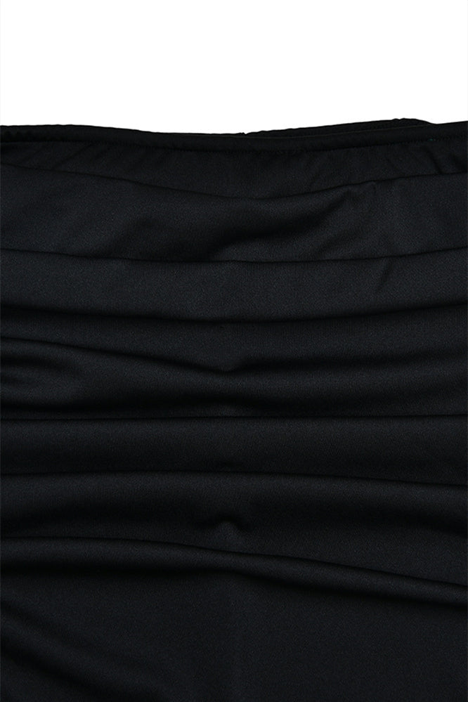 
                      
                        Strapless Navy Blue Ruched Long Dress with Slit
                      
                    