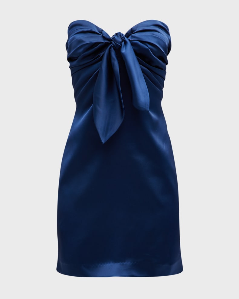 Strapless Navy Blue Tie-Front Short Dress