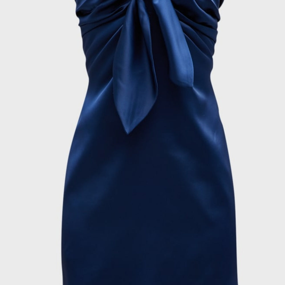 Strapless Navy Blue Tie-Front Short Dress PollyBoutique Strapless Navy Blue Tie-Front Short Dress PollyBoutique
